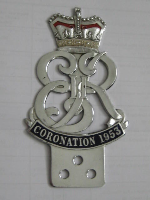 Click the image for more info 1953 QUEEN ELIZABETH 11 CORONATION CAR BADGE 1953