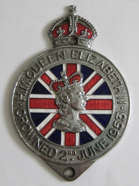 Click the image for more info 1953 QUEEN ELIZABETH CORONATION CAR BADGE 1953
