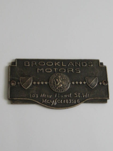 Click the image for more info BROOKLANDS MOTORS DEALER DASHBOARD PLAQUE BROOKLANDS