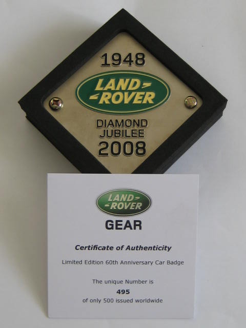 Click the image for more info LAND ROVER 60TH ANNIVERSARY CAR BADGE LAND